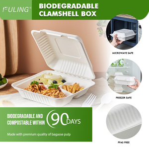 FULING 8 "x 8" x 3 "kapaklı 3 bölme şeker kamışı Fiber Compostable PFAS ücretsiz ağartılmamış Bagasse tek kullanımlık öğle yemeği gıda kabı - Product Image 3