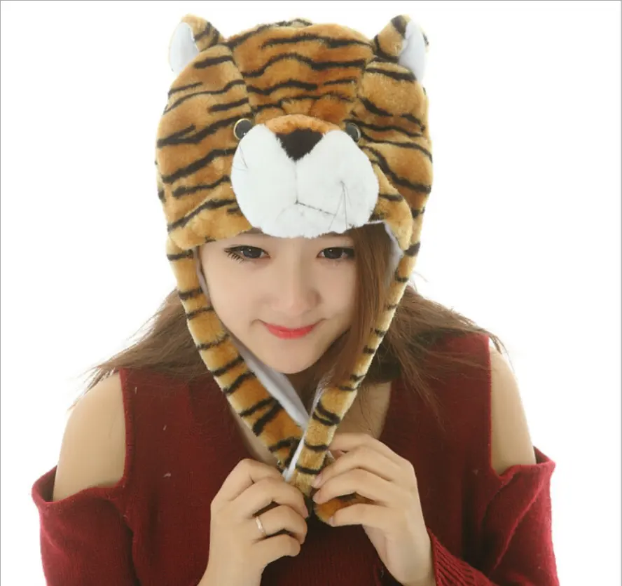 Bonnet chaud en peluche avec Logo personnalisé, accessoire pour enfant et adulte, chapeau blanc, Animal amusant, tigre, mignon, pour l'hiver