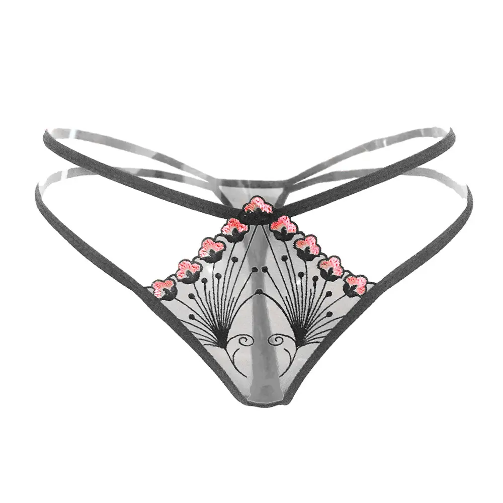 Ropa interior de cintura baja para chicas, bikini de tentación con hermosa perspectiva bordada, Tanga ultrafino con sensación ligera