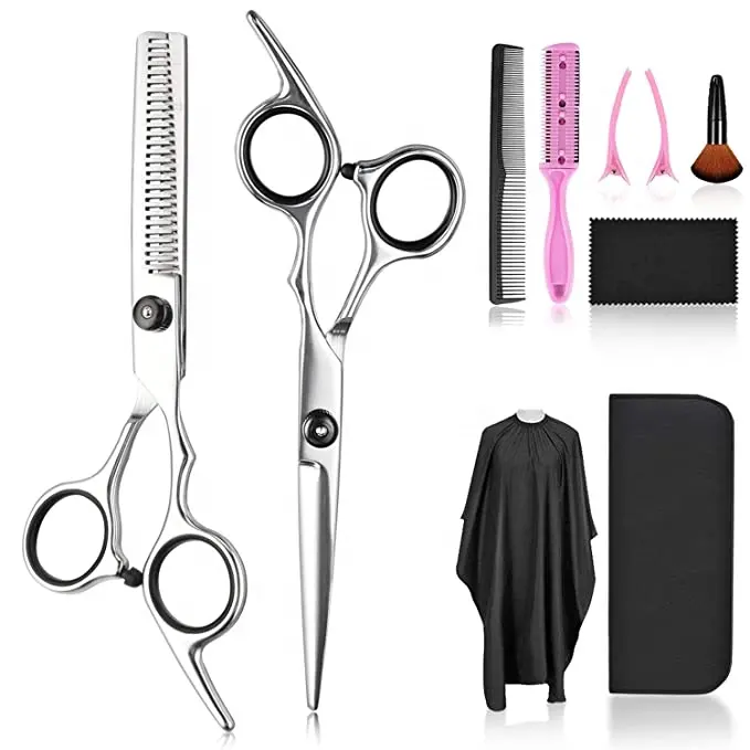 Set di forbici per tagliare i capelli, Kit di forbici per taglio di capelli professionale, Set di forbici per parrucchieri nere per barbiere, salone, casa