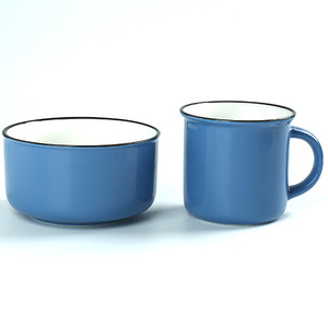 Renk jant ile dayanıklı seramik renk sırlı seramik yemek takımı kupa ve kase - Product Image 2