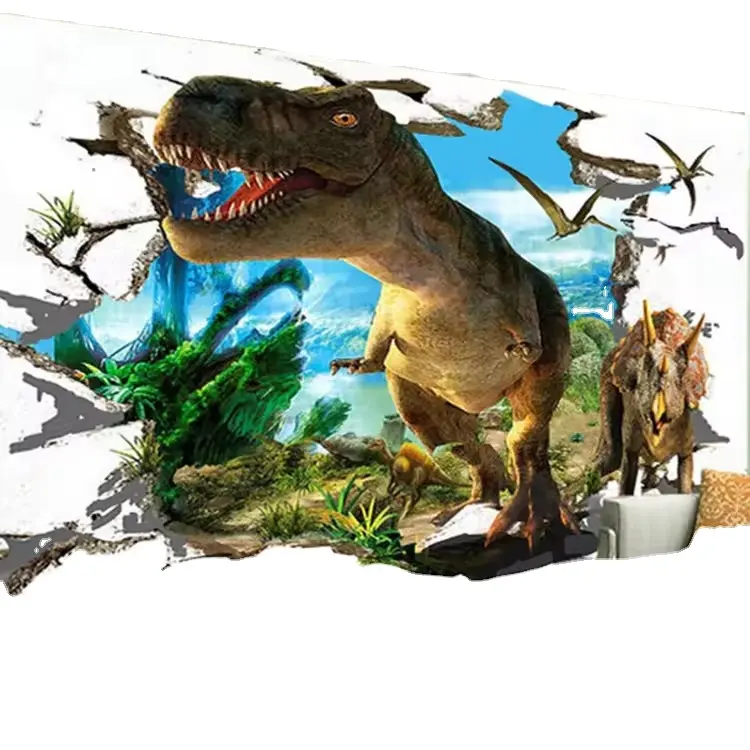Papel de parede em PVC 3D Desenho Tigre Dinossauro Animal Adesivos de parede para quartos de crianças