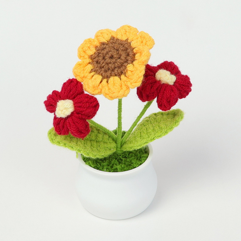 Petite plante en pot de tournesol rouge à double feuillet