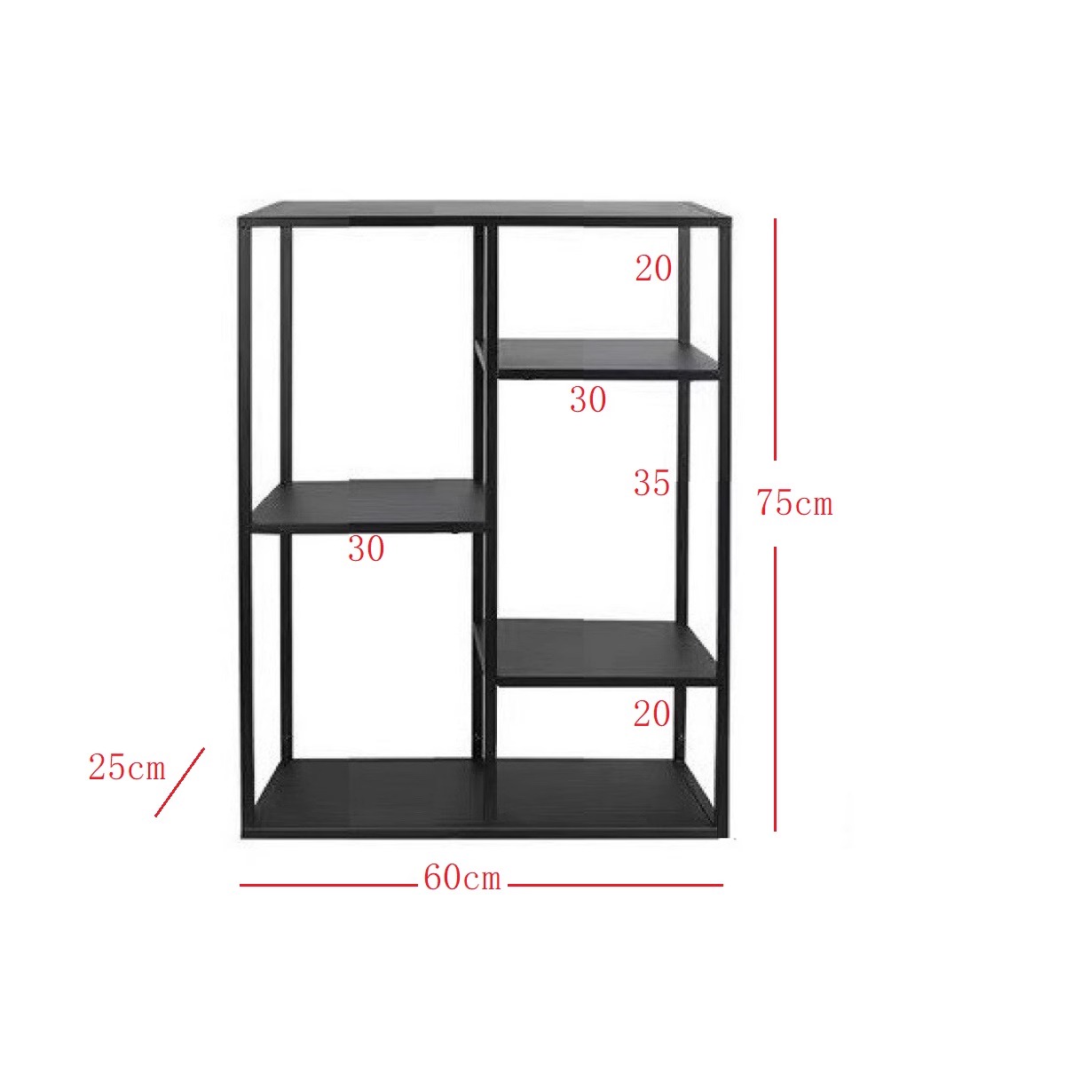 Noir mat: longueur 60 largeur 25 haut cm
