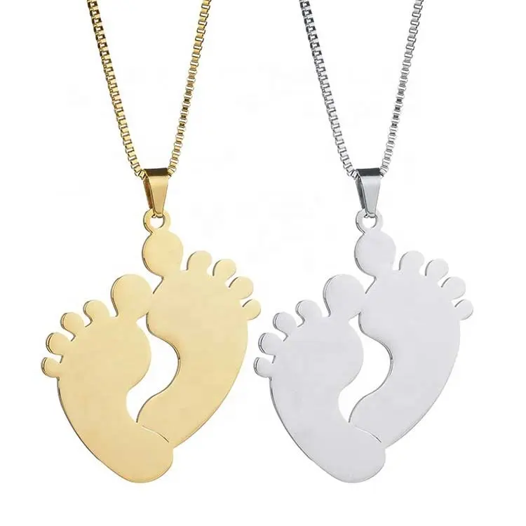 Vnox — collier personnalisé en acier inoxydable, pendentif gravé au Laser pour pieds de bébé, pour femmes et hommes, chaîne pour le jour souvenir