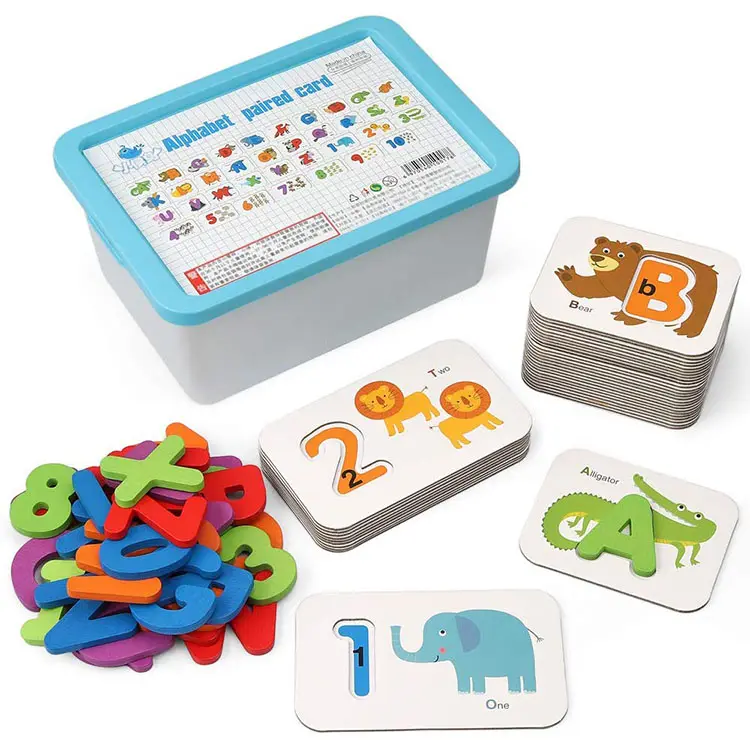 Montessori Giocattolo Educativo di Puzzle Di Corrispondenza Gioco di Legno Lettere e Numeri Animale Carta di Bordo