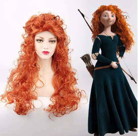 Anogol Brave Merida parrucca Cosplay lunga riccia arancione parrucca femminile sintetica per principessa festa di Halloween