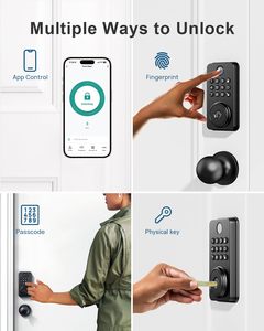 Düğme parmak izi uygulama kontrolü ve klavye güvenlik mandalı ile anahtarsız giriş akıllı kapı kilidi - Product Image 5
