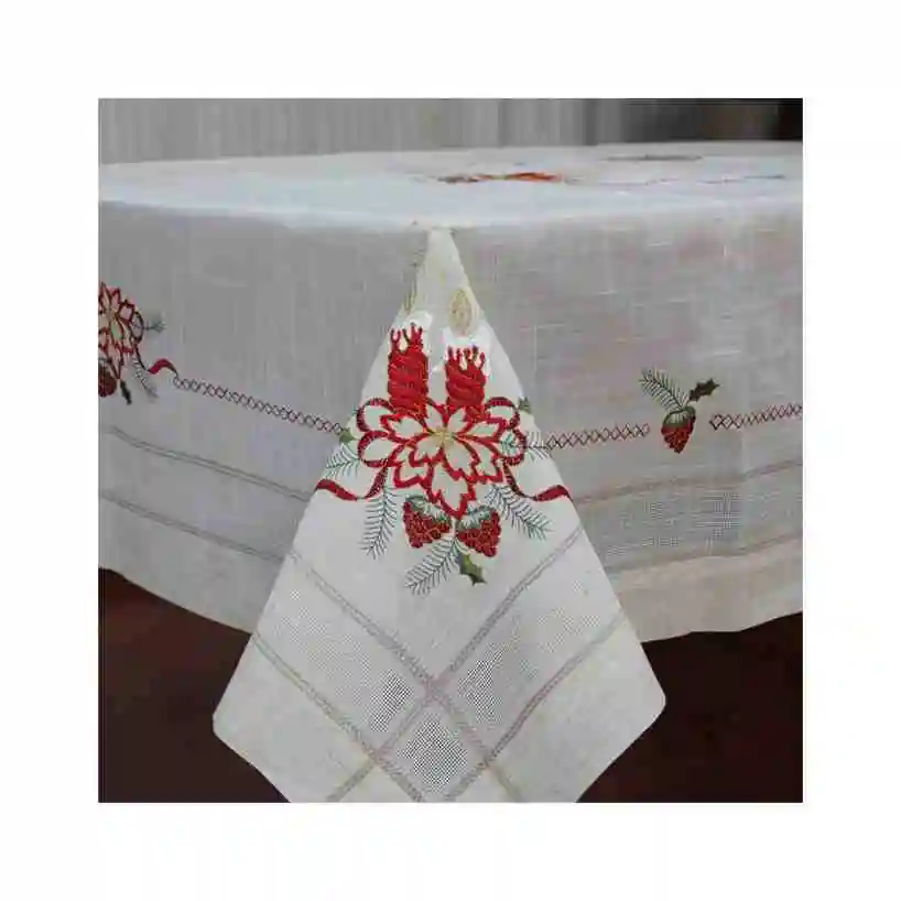 Nuevo diseño en relieve teñido de hilo bordado fiesta de boda OEM estilo artesanal mantel bordado mantel de Navidad