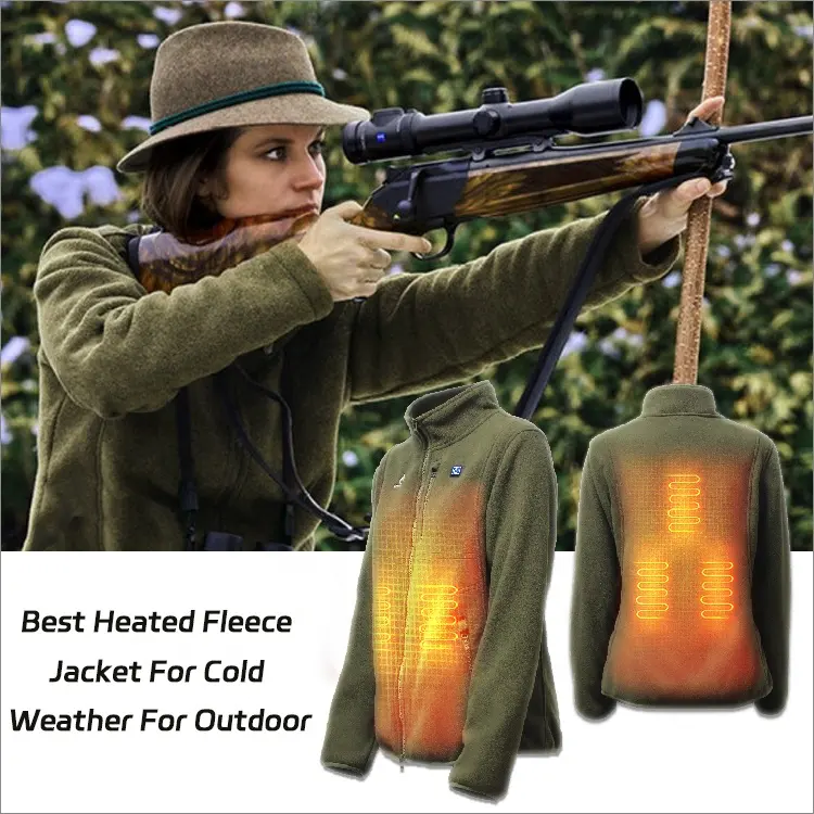 Classic-Fit Women's Long-Sleeve Full-Zip Polar Soft Fleece Heated Jacket Winter Breathable Waterproof Decorative Print Pattern