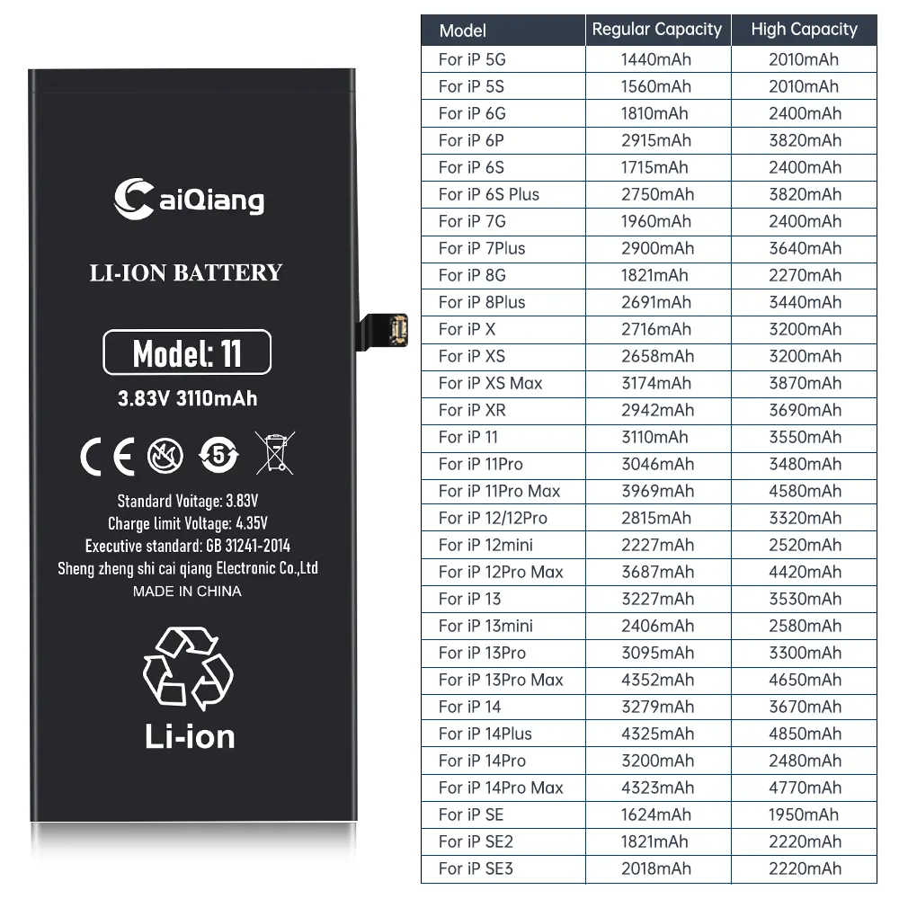 Batterie de remplacement pour smartphone iPhone Xs Max 11 Pro 12 13 14 15 Plus xr x 6G 7S 8G batterie de téléphone