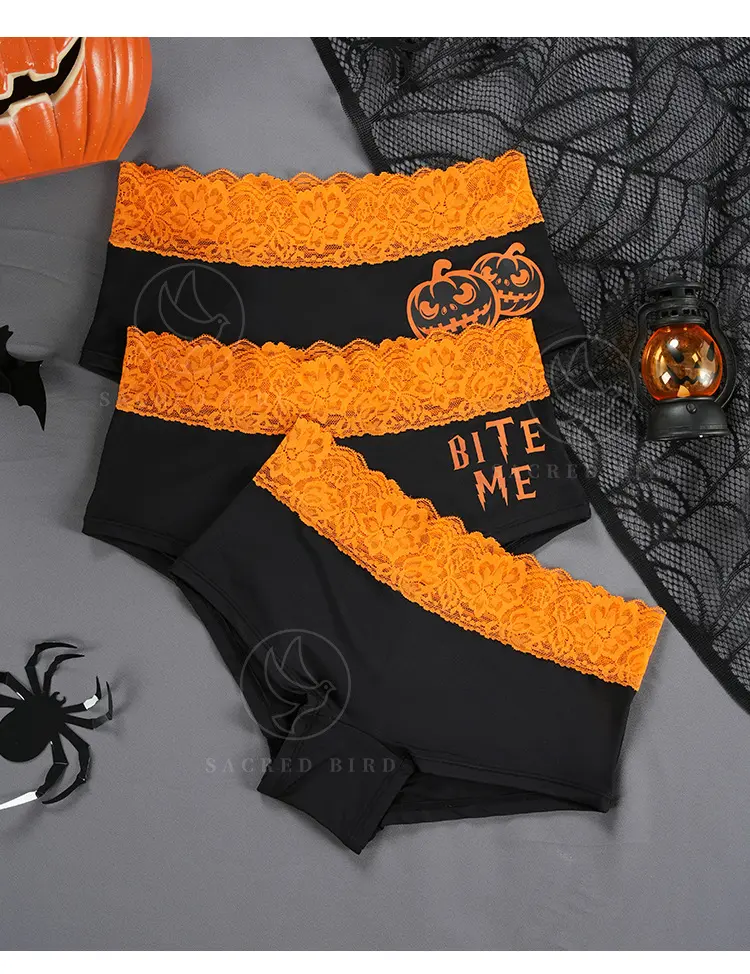 Sexy lace cintura edge splicing gelo sem costura seda meninas calcinha Halloween impressão tamanho grande anti-reflexo boxer shorts