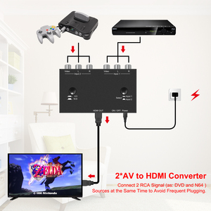 2 * Adaptador convertidor de audio y vídeo compuesto AV RCA a HDMI compatible con 1080P 720P