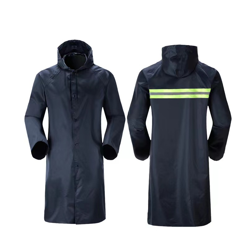 Navy blue long raincoat unlined long gown plus-sized thickened zipper
