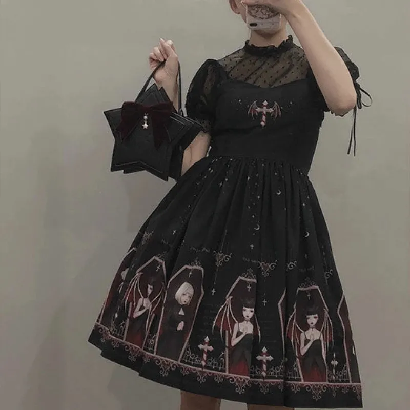 Goth Gothic Lolita vestido niñas gótico Harajuku Kawaii lindo Slip vestido 2024 japonés dulces Estilo negro vestido niñas JSK