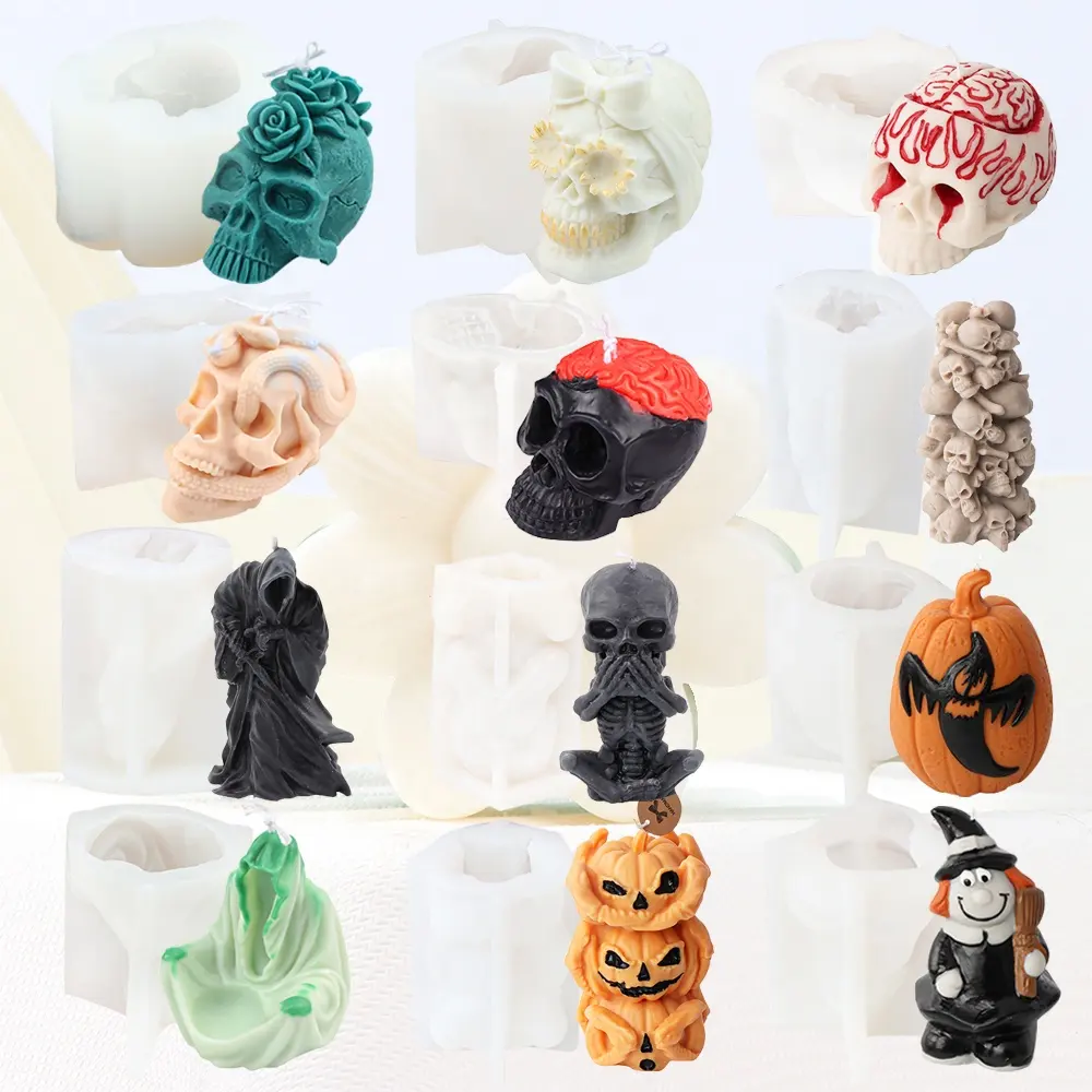 Candle Pumpkin Molds Skull Head Skeleton Spooky Halloween Candle Mold for Aromatherapy Candles Resin Chocolate Silicone Mold