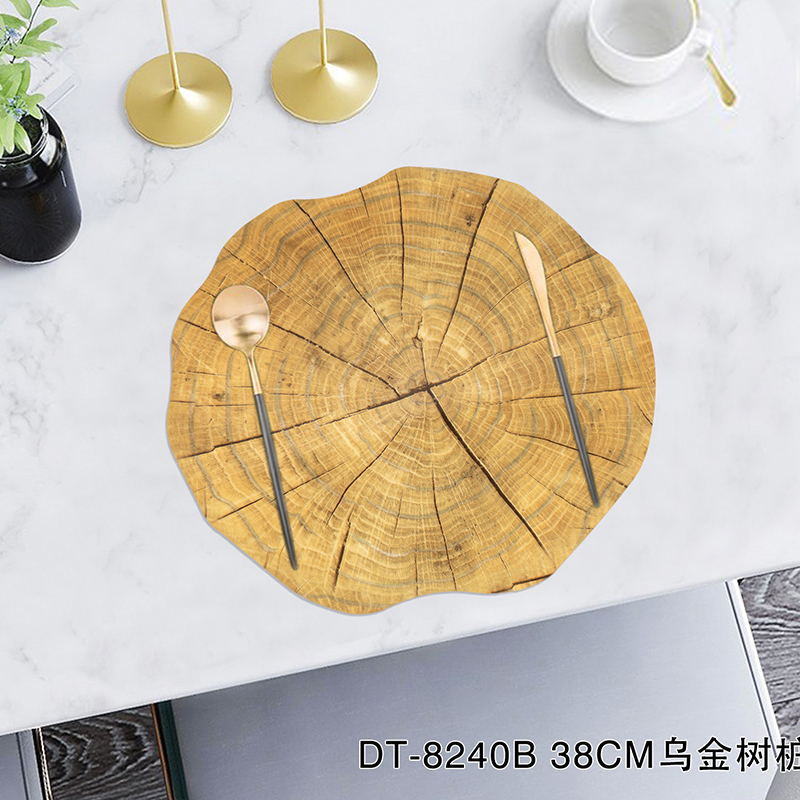 Easy Clean Stump Shape PVC Gold Dinning Placemats