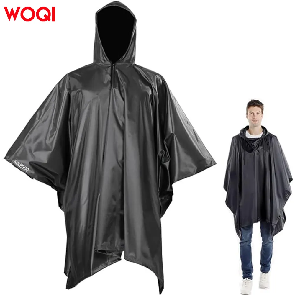 WOQI hooded hiking and cycling rain cover cloak raincoat waterproof outdoor raincoat with drawstring