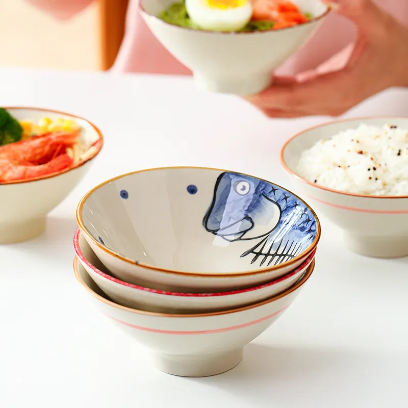 Personalizzato giapponese stoviglie Decor porcellana carino sottosmalto Noodle Ramen riso frutta cibo zuppa ciotole in ceramica 3 Set