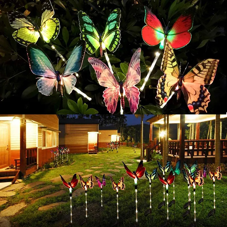 Lanterna solar de borboleta, enfeite de jardim com 3 pacotes para luzes de jardim, decorativa para áreas externas