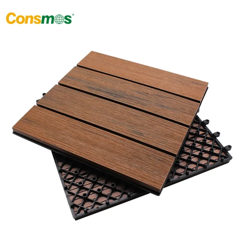 Gran oferta al aire libre Anti-uv 3D grano de madera plástico compuesto WPC DIY azulejo de cubierta