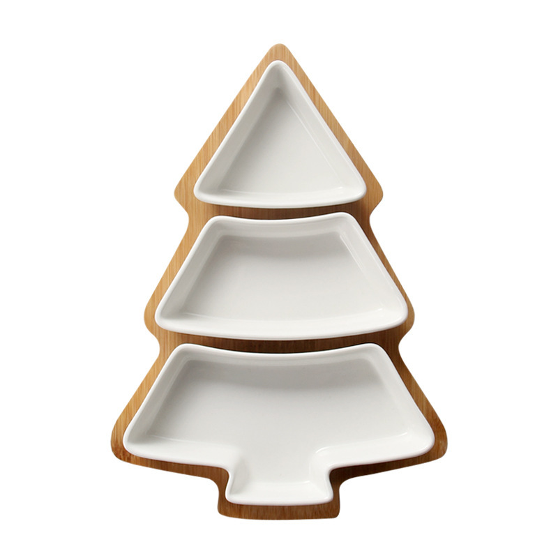 white Christmas tree plate set