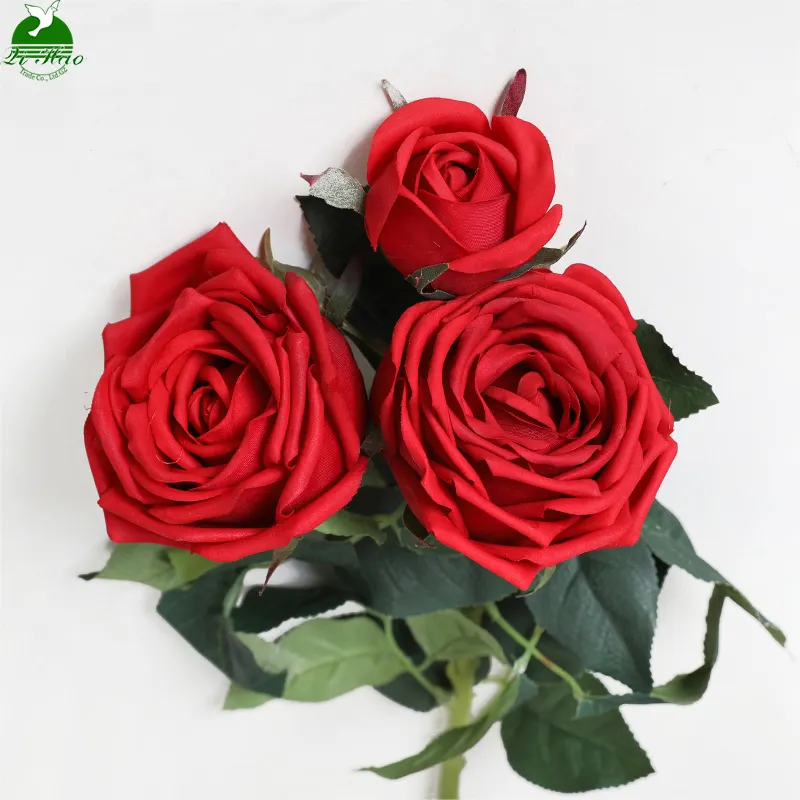 Flores artificiales de seda, rosas rojas, grandes, artificiales, venta al por mayor
