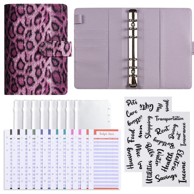 standard gift pack-12 leopard-print purple cards-8 zip bags-2 st