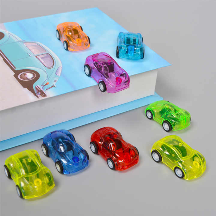Grosir hadiah kecil model mobil anak-anak kendaraan puzzle mainan mini transparan tarik mundur warna-warni mobil aksi untuk anak-anak