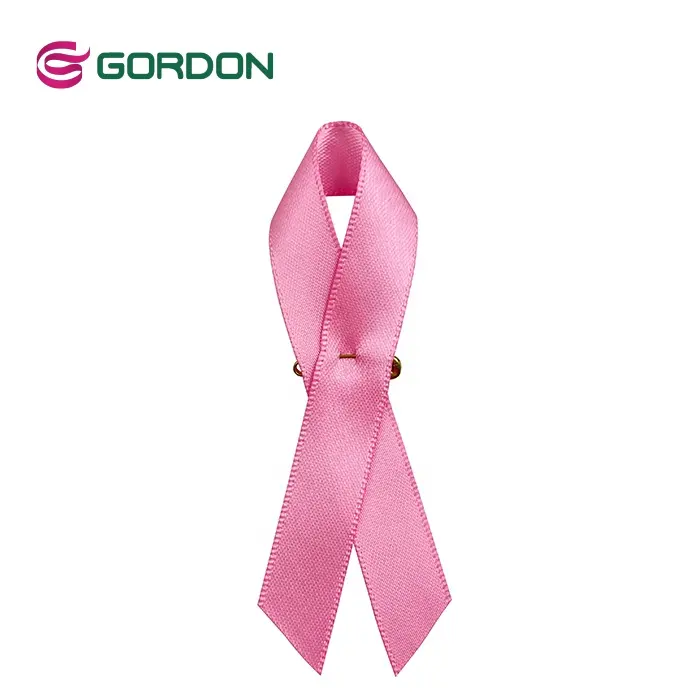 Nastri Gordon 3/8 ''nastro di raso rosa personalizzato fiocco nastro di consapevolezza del cancro al seno con spilla in metallo