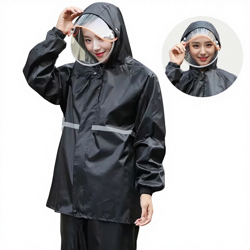 Ensemble imperméable classique une couche, double bord, pantalon et veste - noir