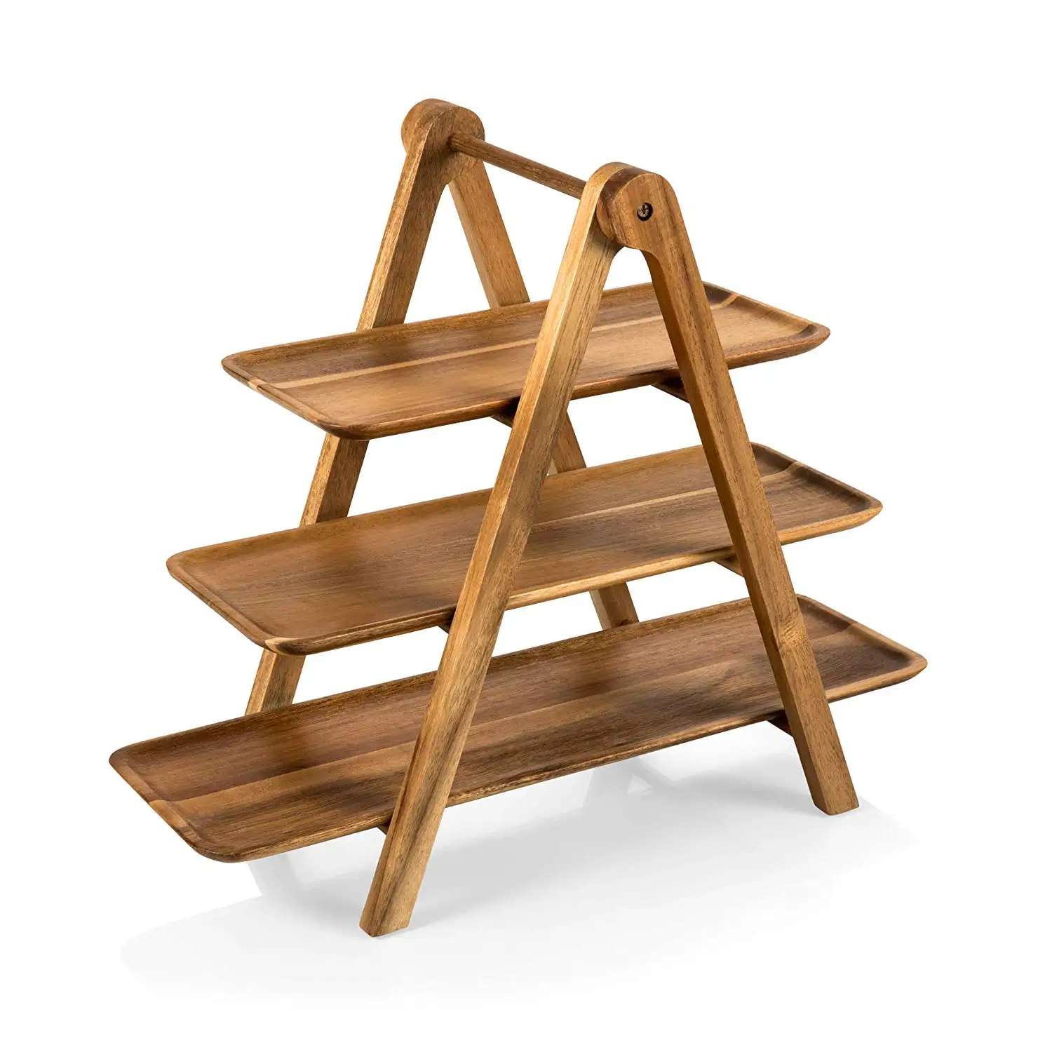 Rectangle Decorative Acacia Wood 3 Tier Dessert Table Display Set Cupcake Stand for Party Serving Tray