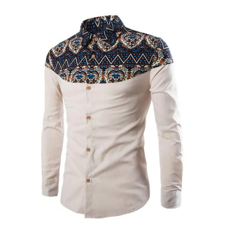 Camisas formales de manga larga para hombre, ropa ajustada de algodón, con cuello levantado y botones, estilo africano, para primavera