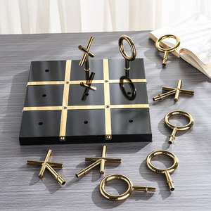 Dekoratif satranç seti paslanmaz çelik XO oyunları yüksek kalite satranç mermer taban oyunu oyuncaklar Metal Tic Tac Toe Chessboard dekor - Product Image 3