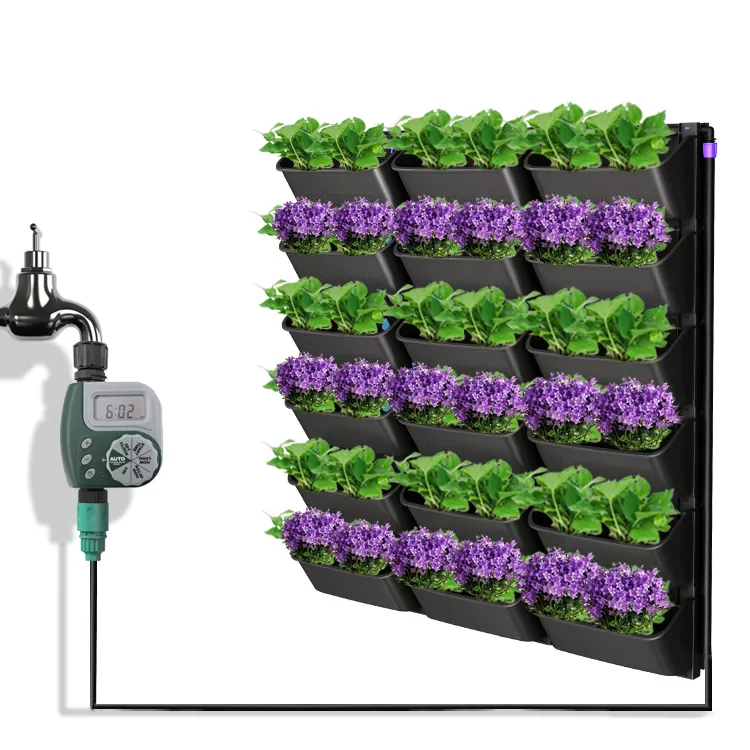 Système de mur vert à arrosage automatique Pots de jardinières verticales Pot en plastique empilable avec minuterie d'eau