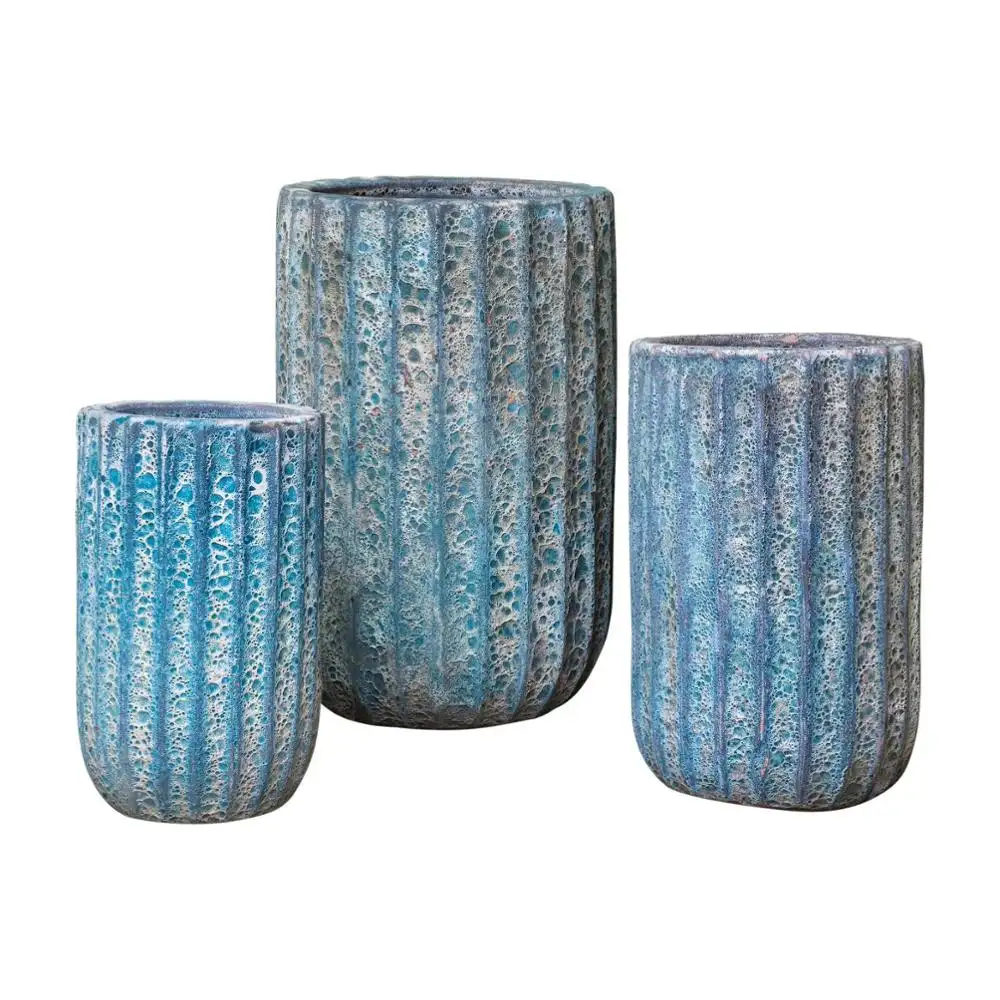 [Kiddo]- Ceramic Pots Planter Garden Supplies Clay Pot - Ceramic Flower Pot Rustic Planter - Antique Vase Blue Pottery Outdoor