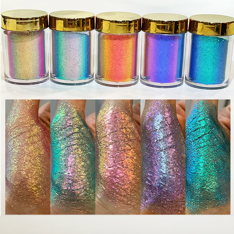 Bedak Eyeshadow longgar wajah, berkilau optik bunglon dilapisi silika aurora putri duyung pigmen Multichrome untuk riasan mata