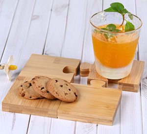 专业定制家居厨房竹拼图杯垫竹杯垫4件套 - Product Image 6