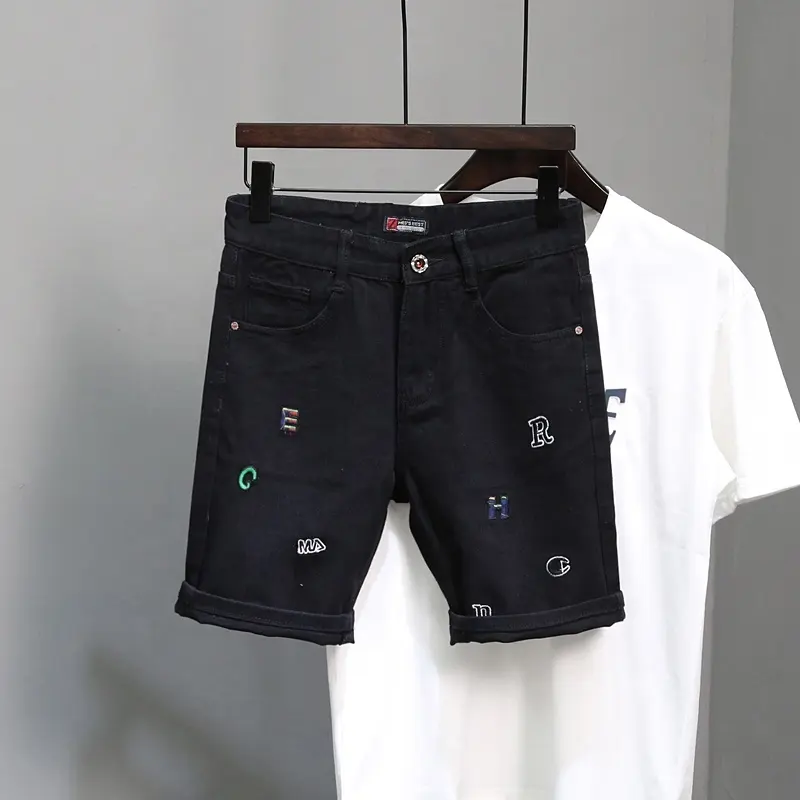 Summer men's jeans hole casual shorts washed high-quality shorts