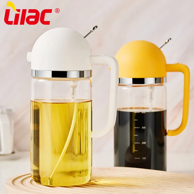 Lilac BSCI SGS LFGB 600ml sprayer, pompa botol dapur pot minyak kaca 2 in 1 penyemprot minyak zaitun dan dispenser minyak