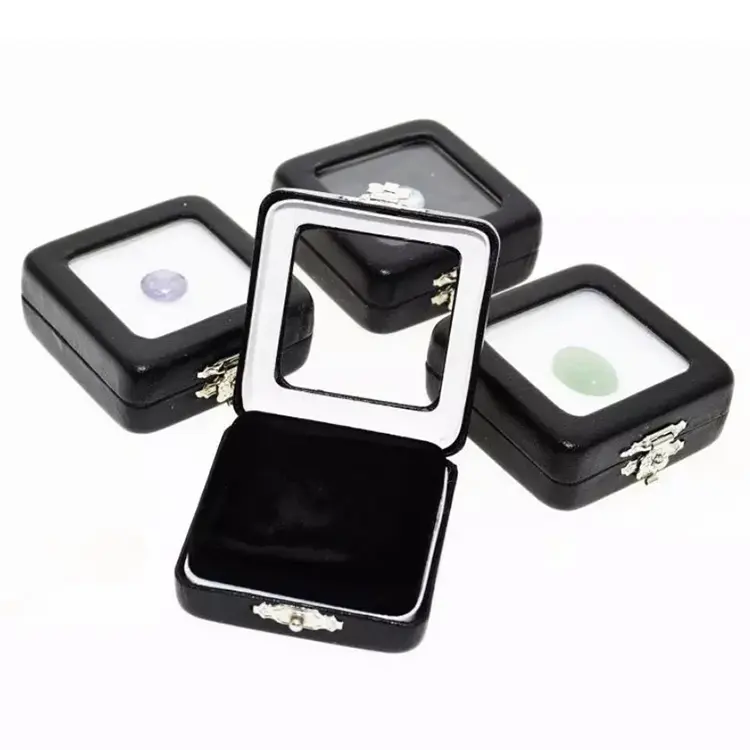 Luxury Black Square Gemstone Box Packaging Small Diamond Gems Jewelry Display Leather Jewelry Gem Storage Box