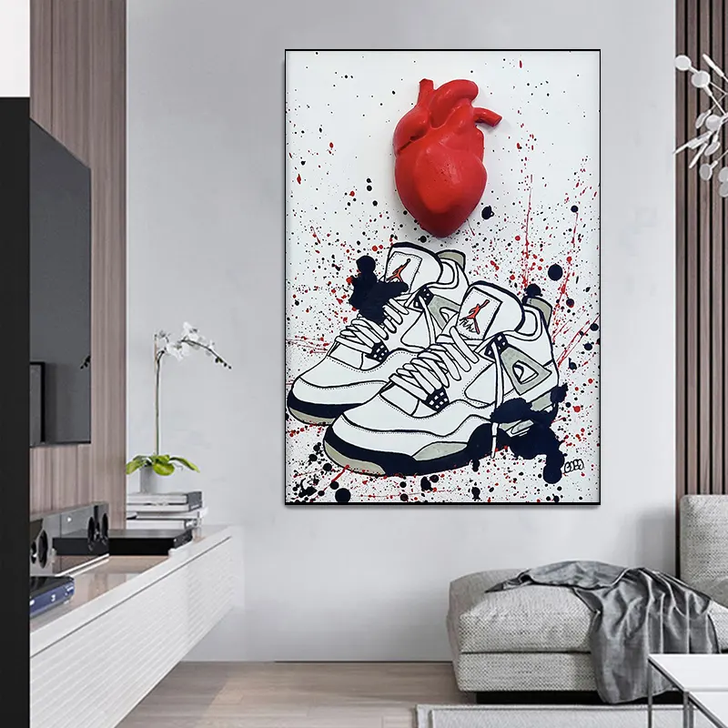 Canvas Painting Graffiti Art Paintings Shoes Heart Canvas Painting Black White Boy Arts With Dog Pictures Of Street Picture