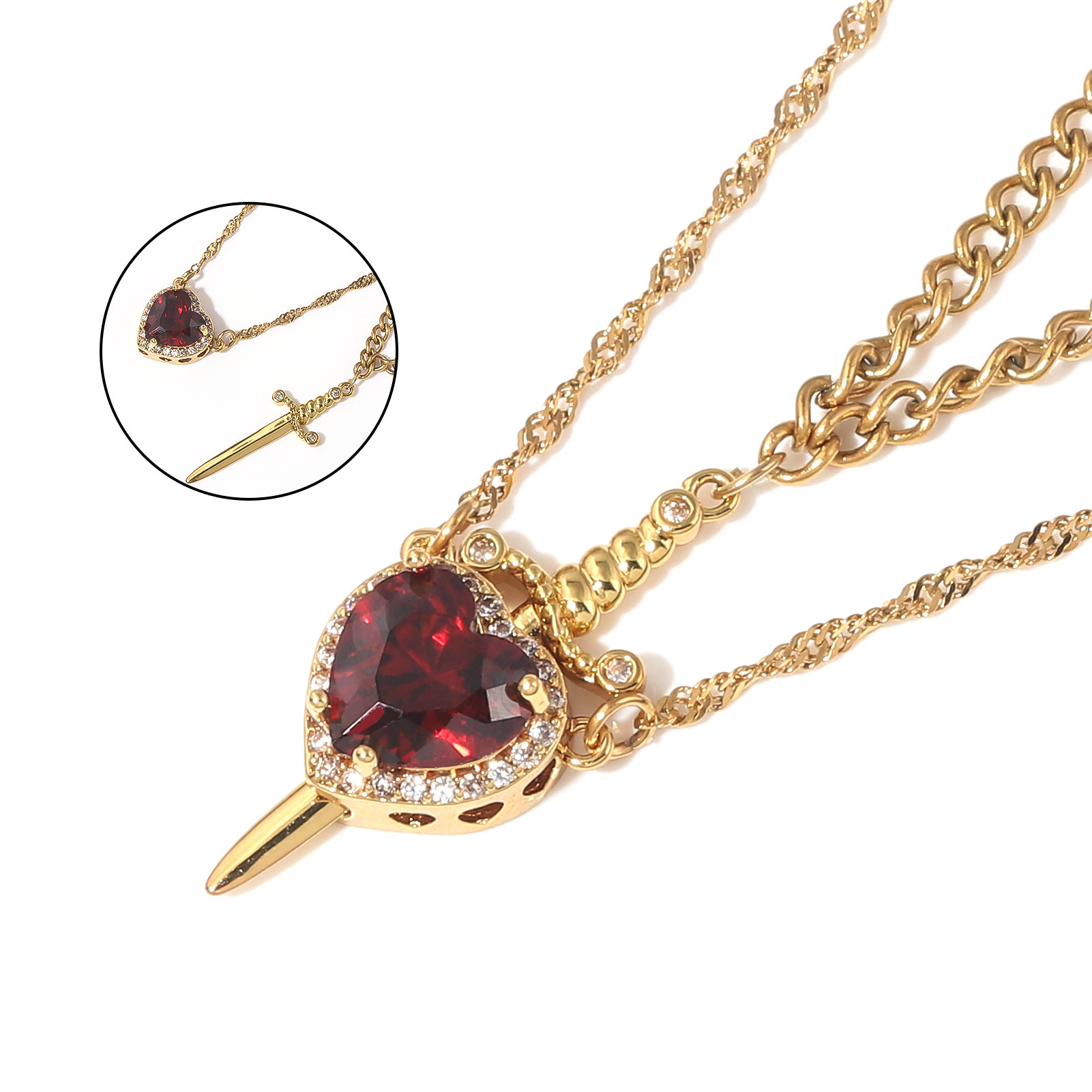 Gold&Red - iron chain, zinc alloy pendant