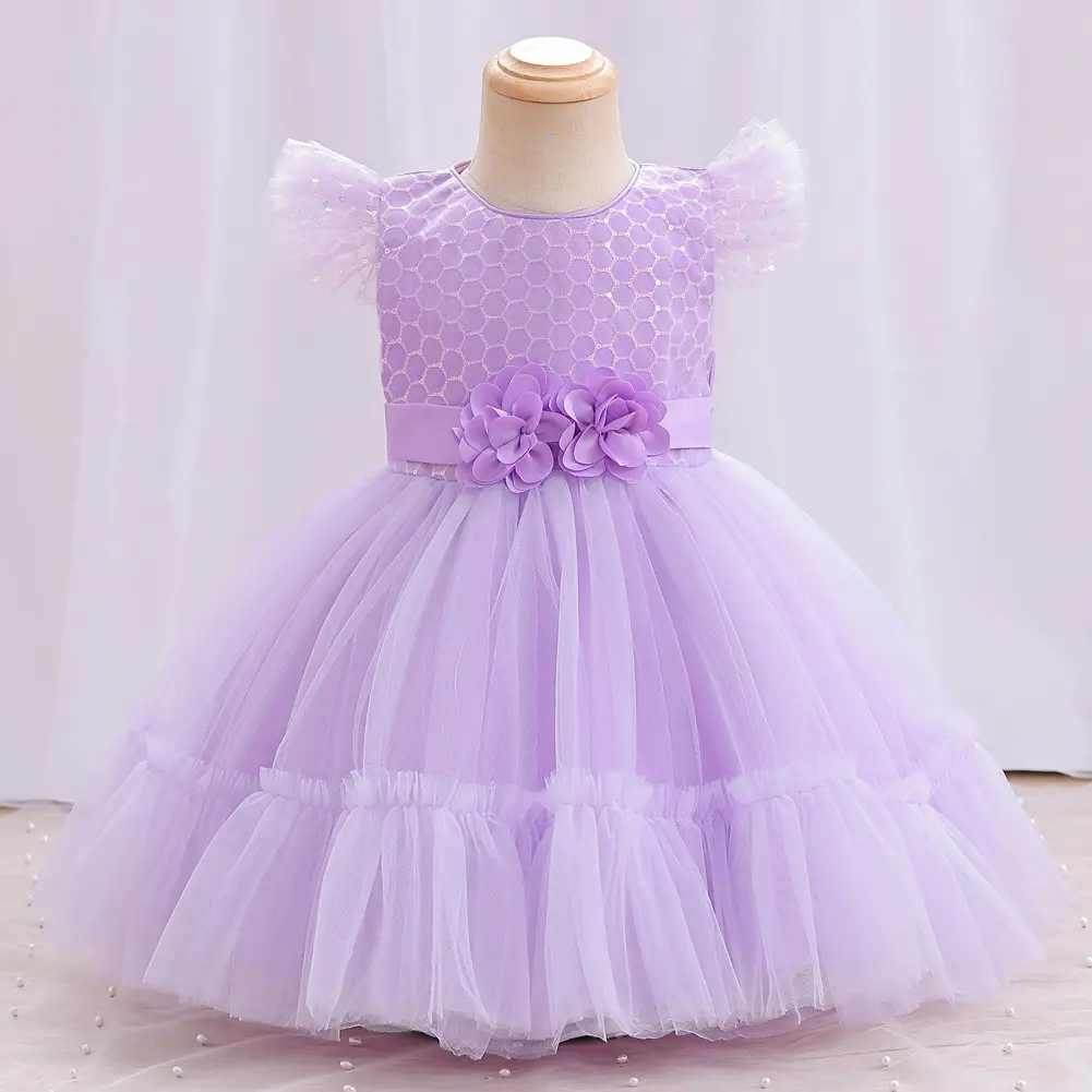 Kids clothes New girls dress flower fly sleeve Christmas dress gauze children dress