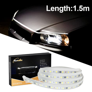 12V Hood ışık şeridi DRL dönüş sinyal ışığı çift renk Amber beyaz zikzaklı dinamik tarama başlatmak 1.5M Led araba kaput ışık şeridi - Product Image 4