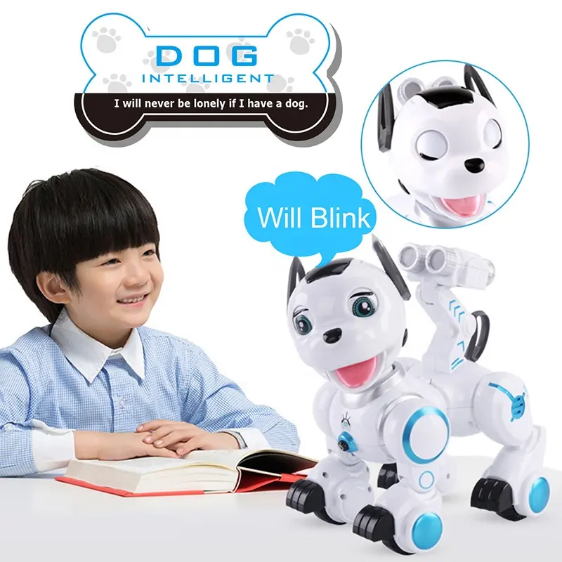 Intelligent aboyer iouch interaction drôle rc télécommande radio jouet robot chien pour enfants