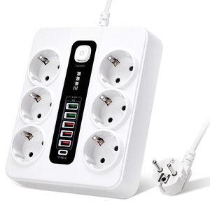 办公室家用欧盟插头3000W 2m电缆过载保护USB C型端口带安全开关电源条的扩展插座 - Product Image 1