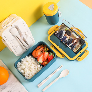 Buğday samanı öğrenci yemek kabı mikrodalga sofra bölüm yalıtım bento kutusu plastik kare hazır yemek kutusu - Product Image 4
