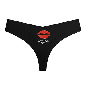 Tangas de mujer con escote en V profundo con patrón personalizado, ropa interior de cintura baja, bragas sexis con Tanga, Bikini, bragas sin costuras, color negro - Product Image 1