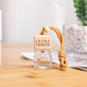 Square Car Hanging 8ml Diffuser <strong>Bottles</strong> Car Perfume air Freshener Glass <strong>Bottle</strong> with Wooden Cap - Product Image 1